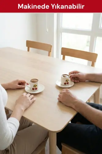 Dream Cherry Embroidered 4-Piece 2-Person Porcelain Coffee Cup Set - 6