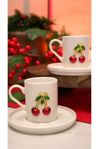 Dream Cherry Embroidered 4-Piece 2-Person Porcelain Coffee Cup Set - HEDA PORSELEN (1)