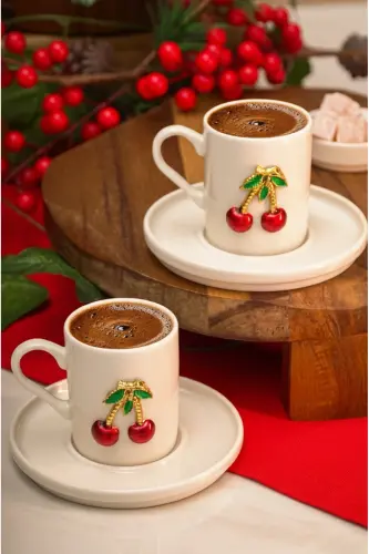 Dream Cherry Embroidered 4-Piece 2-Person Porcelain Coffee Cup Set - HEDA PORSELEN (1)