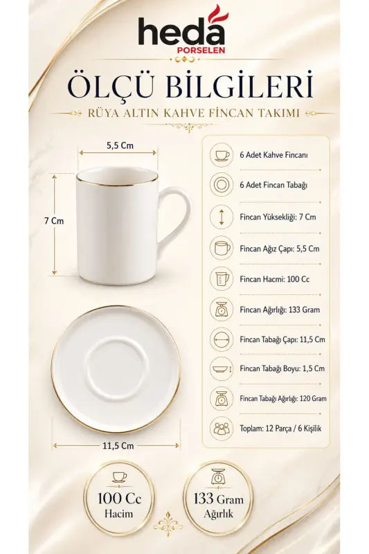 Dream Gold Gilt 12 Piece 6 Person Porcelain Coffee Cup Set Broken White - 1