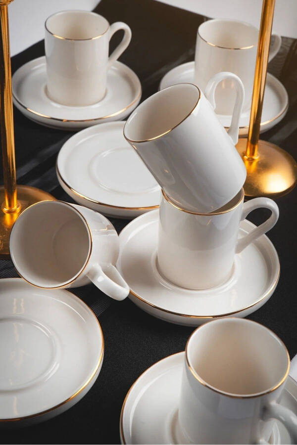 Dream Gold Gilt 12 Piece 6 Person Porcelain Coffee Cup Set Broken White - 3