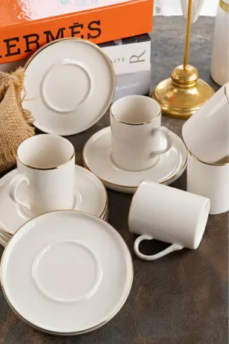 Dream Gold Gilt 12 Piece 6 Person Porcelain Coffee Cup Set Broken White - HEDA PORSELEN (1)