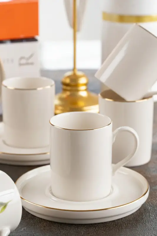 Dream Gold Gilt 12 Piece 6 Person Porcelain Coffee Cup Set Broken White - 3