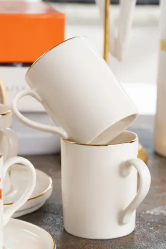 Dream Gold Gilt 12 Piece 6 Person Porcelain Coffee Cup Set Broken White - 4