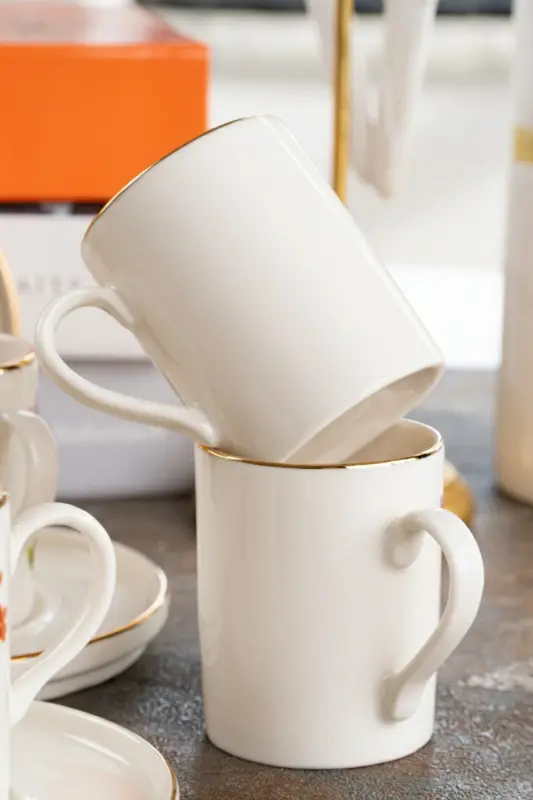 Dream Gold Gilt 12 Piece 6 Person Porcelain Coffee Cup Set Broken White - 4