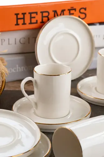 Dream Gold Gilt 12 Piece 6 Person Porcelain Coffee Cup Set Broken White - 5
