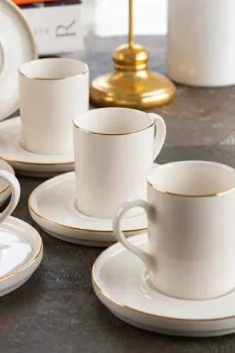 Dream Gold Gilt 12 Piece 6 Person Porcelain Coffee Cup Set Broken White - 6