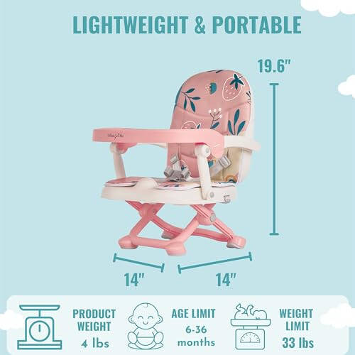 Dream On Me Munch N Go Booster Seat for Dining Table, Lightweight Compact Fold Travel Booster Seat, 3-in-1 Convertible, Four Level Height Adjustment and Easy Tray Removal - 32