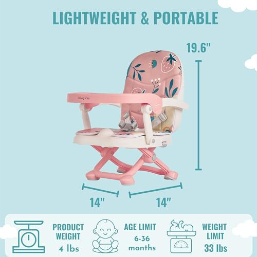 Dream On Me Munch N Go Booster Seat for Dining Table, Lightweight Compact Fold Travel Booster Seat, 3-in-1 Convertible, Four Level Height Adjustment and Easy Tray Removal - 26