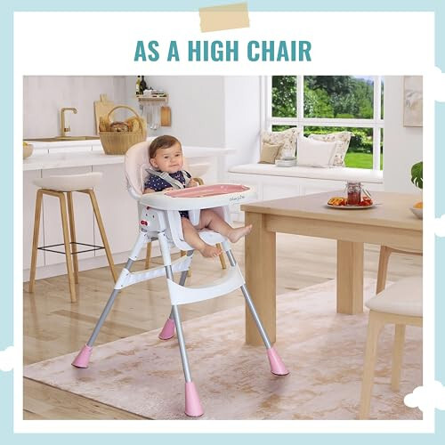 Dream On Me Portable 2-in-1 Tabletalk High Chair, Convertible Compact Light Weight Highchair, Pink - 33