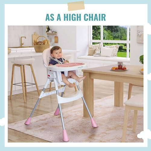 Dream On Me Portable 2-in-1 Tabletalk High Chair, Convertible Compact Light Weight Highchair, Pink - 33