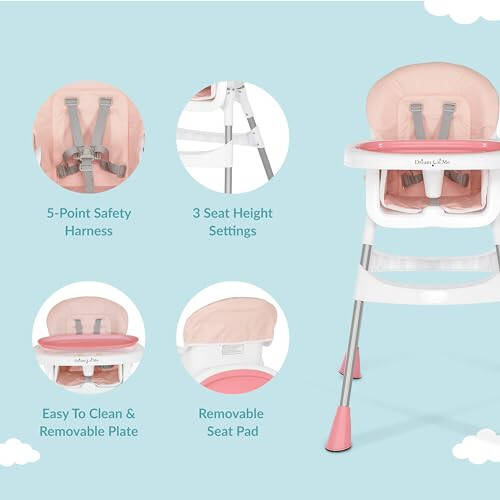 Dream On Me Portable 2-in-1 Tabletalk High Chair, Convertible Compact Light Weight Highchair, Pink - 35