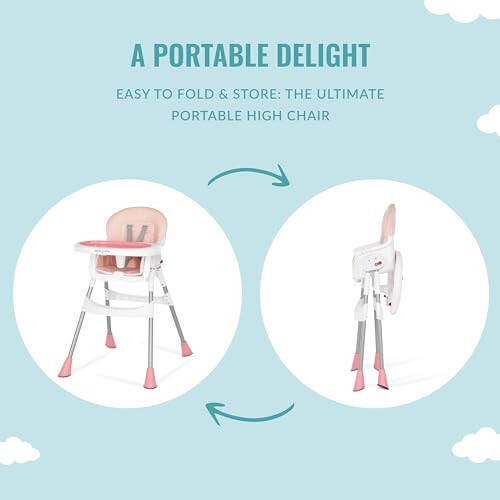 Dream On Me Portable 2-in-1 Tabletalk High Chair, Convertible Compact Light Weight Highchair, Pink - 36