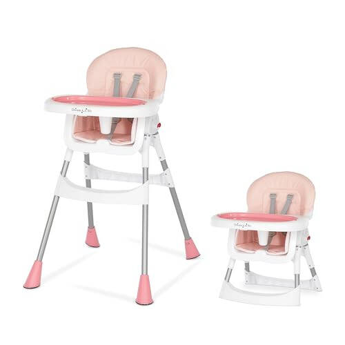 Dream On Me Portable 2-in-1 Tabletalk High Chair, Convertible Compact Light Weight Highchair, Pink - 25