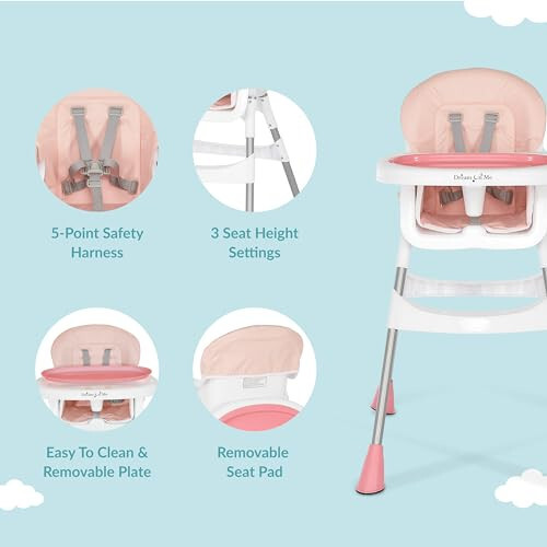 Dream On Me Portable 2-in-1 Tabletalk High Chair, Convertible Compact Light Weight Highchair, Pink - 29