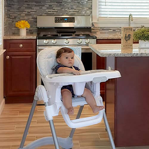 Dream On Me Solid Times High Chair for Babies and Toddlers in Grey, Multiple Recline and Height Positions, Lightweight Portable Baby High Chair, 5 point Safety Harness, Easy to Clean Surface - 36