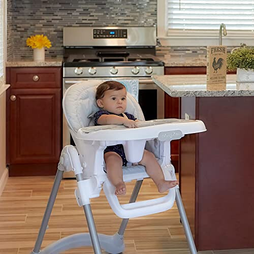 Dream On Me Solid Times High Chair for Babies and Toddlers in Grey, Multiple Recline and Height Positions, Lightweight Portable Baby High Chair, 5 point Safety Harness, Easy to Clean Surface - 18