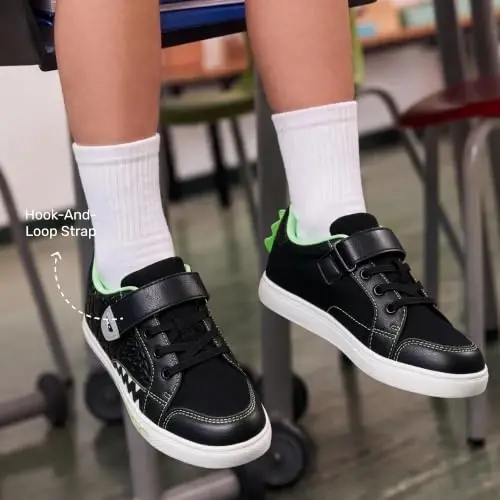 DREAM PAIRS Boys Dinosaur Sneakers Cartoon Shoes | Breathable Mesh Hook and Loop Upper Comfort Insole Lightweight Anti Slip Outsole School Daily Wear Casual Walking Tennis - 3