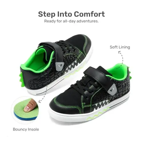 DREAM PAIRS Boys Dinosaur Sneakers Cartoon Shoes | Breathable Mesh Hook and Loop Upper Comfort Insole Lightweight Anti Slip Outsole School Daily Wear Casual Walking Tennis - 4