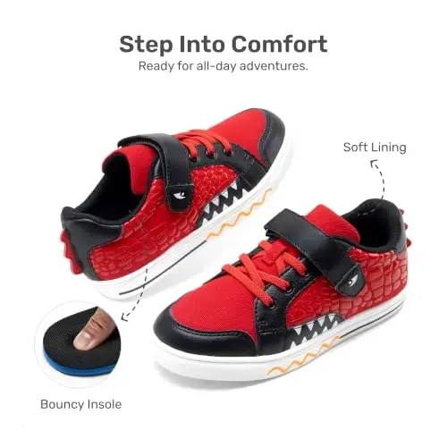 DREAM PAIRS Boys Dinosaur Sneakers Cartoon Shoes | Breathable Mesh Hook and Loop Upper Comfort Insole Lightweight Anti Slip Outsole School Daily Wear Casual Walking Tennis - 4