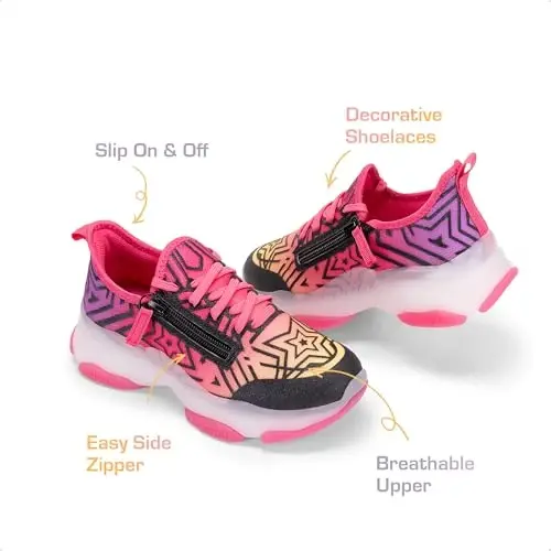 DREAM PAIRS Kids Girls Sneakers Fermuarli Kundalik Poyabzal Jelly Taglik Sport Poyabzali Yengil Yurish Poyabzali - 3