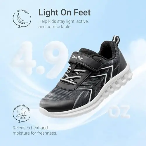 DREAM PAIRS Kids Sneakers Running | Lightweight,Breathable,Comfortable, Non Slip,Hook-and-Loop,Walking, Gym, School, Daily Play - 3