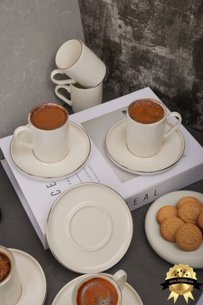Dream Platinum Gilt 12 Piece 6 Person Porcelain Coffee Cup Set Cracked White - 3