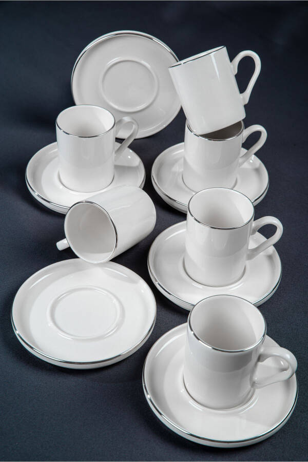 Dream Platinum Gilt 12 Piece 6 Person Porcelain Coffee Cup Set Cracked White - 2