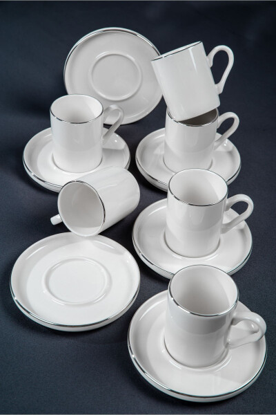 Dream Platinum Gilt 12 Piece 6 Person Porcelain Coffee Cup Set Cracked White - 1