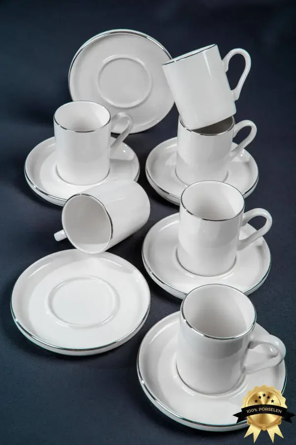 Dream Platinum Gilt 12 Piece 6 Person Porcelain Coffee Cup Set Cracked White - 1