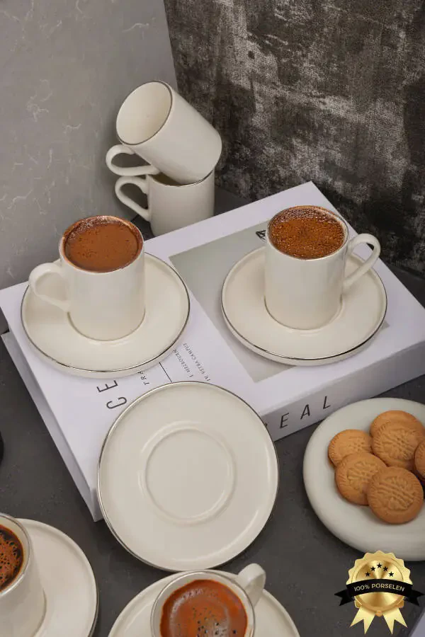 Dream Platinum Gilt 12 Piece 6 Person Porcelain Coffee Cup Set Cracked White - 3