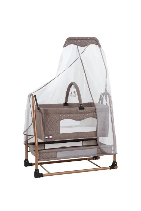 Dreamy Tulle Basket Cradle Rockable Baby Crib Tulle Crib-Brown - 1