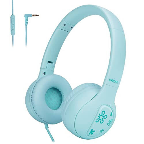 DREATI Headphones for Kids, 85/94db Volume Limiter Boys Girls On Earphones Wired with Microphone, Kids Head Phones with Audio Sharing for iPad/Kindle/PC/Laptop/School (Green) - 1