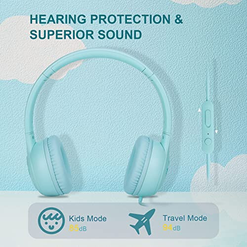 DREATI Headphones for Kids, 85/94db Volume Limiter Boys Girls On Earphones Wired with Microphone, Kids Head Phones with Audio Sharing for iPad/Kindle/PC/Laptop/School (Green) - 2