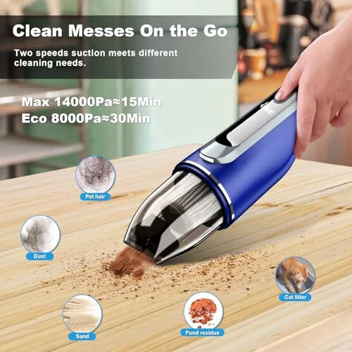 DRECELL Handheld Vacuum Cordless, Car Vacuum with Brushless Motor & 14000Pa Suction, 1.2lbs Lightweight, LED Light, Portable Slim Mini Vacuum Cleaner for Car Home Pet - 3