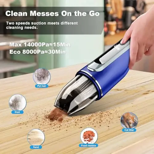 DRECELL Handheld Vacuum Cordless, Car Vacuum with Brushless Motor & 14000Pa Suction, 1.2lbs Lightweight, LED Light, Portable Slim Mini Vacuum Cleaner for Car Home Pet - 3