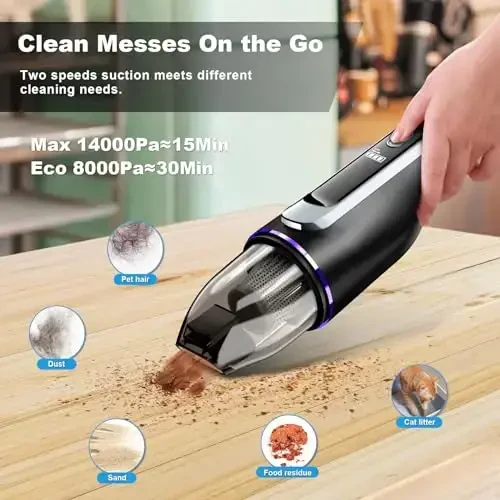 DRECELL Handheld Vacuum Cordless, Car Vacuum with Brushless Motor & 14000Pa Suction, 1.2lbs Lightweight, LED Light, Slim Mini Vacuum Cleaner for Car Home Pet - 3