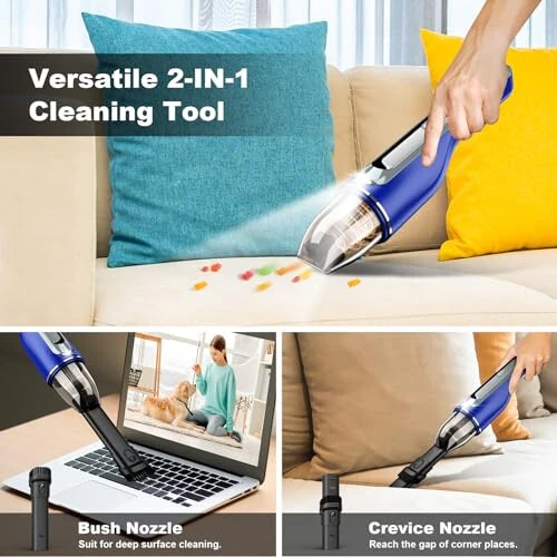 DRECELL Handheld Vacuum Cordless, Car Vacuum with Brushless Motor & 14000Pa Suction, 1.2lbs Lightweight, LED Light, Portable Slim Mini Vacuum Cleaner for Car Home Pet - 4