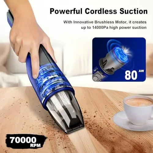DRECELL Handheld Vacuum Cordless, Car Vacuum with Brushless Motor & 14000Pa Suction, 1.2lbs Lightweight, LED Light, Portable Slim Mini Vacuum Cleaner for Car Home Pet - 5
