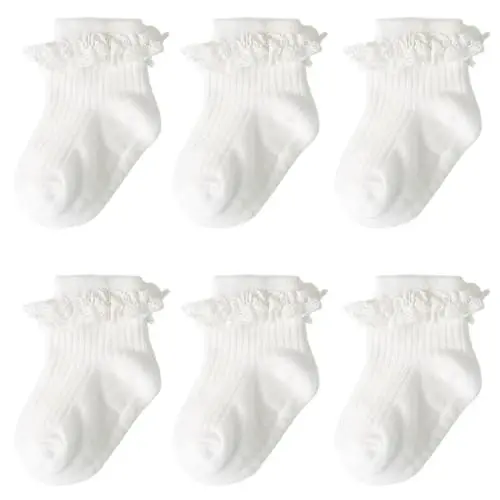 DRESHOW BQUBO Baby Girls Toddler Anti Slip Socks - Cute Frilly Ruffle Grip Ankle Socks for Infant Toddler - DRESHOW