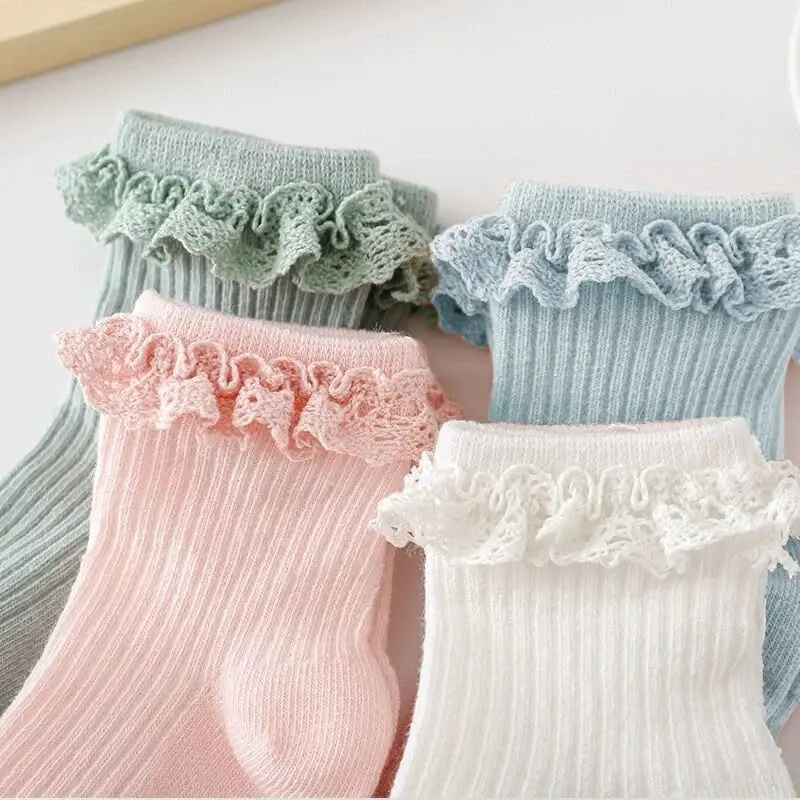 DRESHOW BQUBO Baby Girls Toddler Anti Slip Socks - Cute Frilly Ruffle Grip Ankle Socks for Infant Toddler - 2
