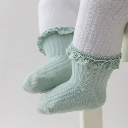 DRESHOW BQUBO Baby Girls Toddler Anti Slip Socks - Cute Frilly Ruffle Grip Ankle Socks for Infant Toddler - 2
