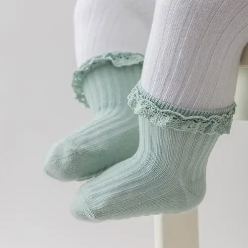 DRESHOW BQUBO Baby Girls Toddler Anti Slip Socks - Cute Frilly Ruffle Grip Ankle Socks for Infant Toddler - 5