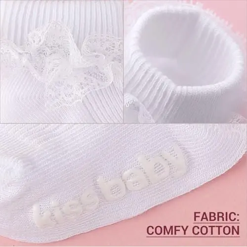 DRESHOW BQUBO Baby Girls Toddler Anti Slip Socks - Cute Frilly Ruffle Grip Ankle Socks for Infant Toddler - 5