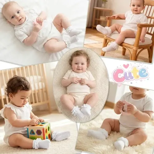 DRESHOW BQUBO Baby Girls Toddler Anti Slip Socks - Cute Frilly Ruffle Grip Ankle Socks for Infant Toddler - DRESHOW (1)