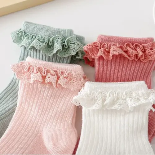 DRESHOW BQUBO Baby Girls Toddler Anti Slip Socks - Cute Frilly Ruffle Grip Ankle Socks for Infant Toddler - 5