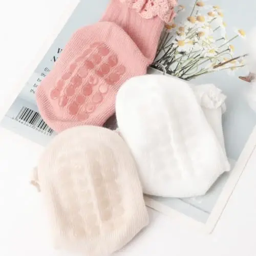 DRESHOW BQUBO Baby Girls Toddler Anti Slip Socks - Cute Frilly Ruffle Grip Ankle Socks for Infant Toddler - 6
