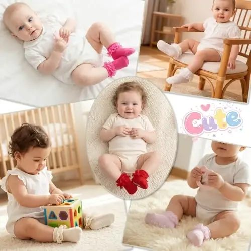 DRESHOW BQUBO Baby Girls Toddler Anti Slip Socks - Cute Frilly Ruffle Grip Ankle Socks for Infant Toddler - DRESHOW (1)