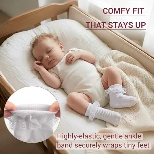 DRESHOW BQUBO Baby Girls Toddler Anti Slip Socks - Cute Frilly Ruffle Grip Ankle Socks for Infant Toddler - 3