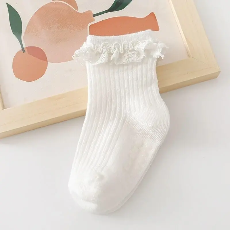 DRESHOW BQUBO Baby Girls Toddler Anti Slip Socks - Cute Frilly Ruffle Grip Ankle Socks for Infant Toddler - 3